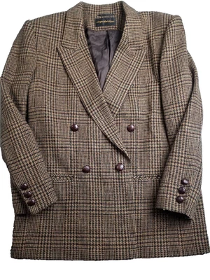 Blazer Giorgio Saint Angelo Mujer 12 Lana Cuadros Oscuros De Colección Doble Academia Botones Foto 1 de 4