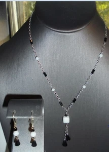 EmilyRay (signiert) 18" schwarz & weiße Kristalle & 925 Silber Halskette & Ohrringe - Bild 1 von 5