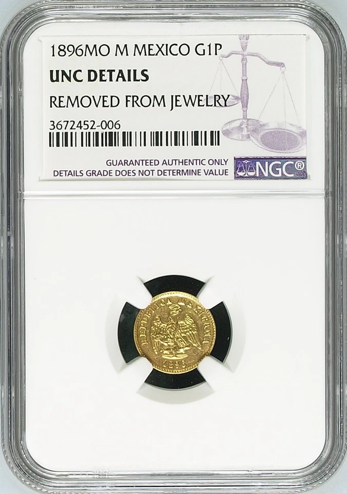 1896MO M MEXICO G1P┃GOLD 1 PESO NGC UNC DETAILS - Image 1 of 2
