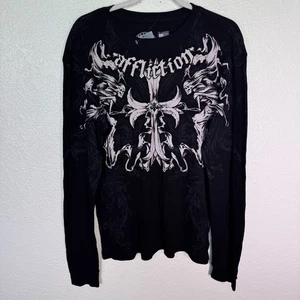 Affliction Shirt Herren XL Thermo Langarm Kreuz Grafik Waffelstrick schwarz NEU - Bild 1 von 10