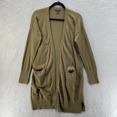Halogen Cashmere Cardigan Women Medium Olive Green Longline Open Front Comfort - Image 1 of 4