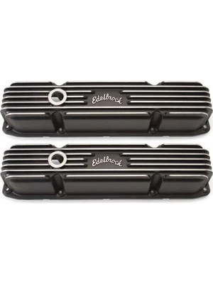 Edelbrock Valve Covers Classic Stock Aluminium Black Finned Edelbrock Lo (41923) - Image 1 of 4