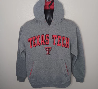 VTG 90s Texas Tech Red Raiders Adult Small Hoodie Sweatshirt Gray Champs Relax  - Image 1 of 4