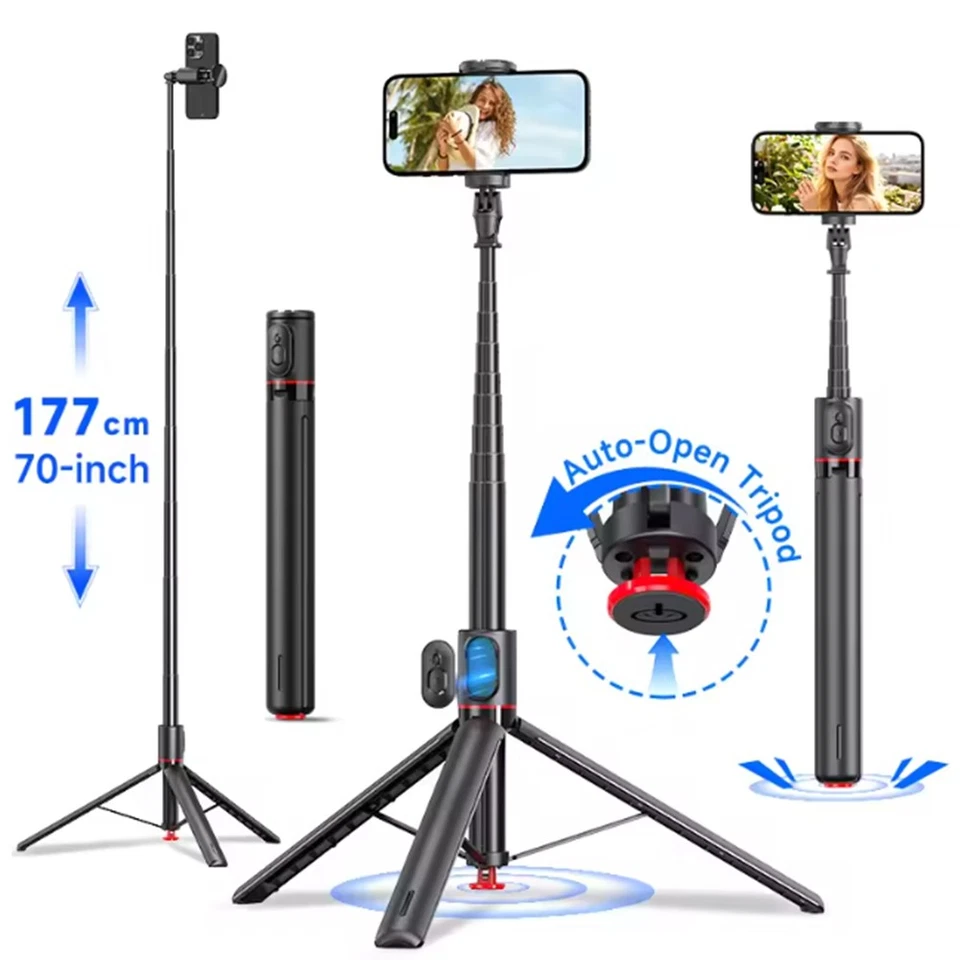 Trípode automático emergente para selfies de 70" con soporte para teléfono celular extensible remoto Foto 1 de 4