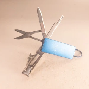 Nail Clipper Pocket Knife Blue Keychain Knife Multi Tool - Picture 1 of 5