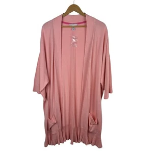 Isaac Mizrahi Live! Open Front Cardigan Duster Sz 2X Pink Ruffle Hem Drape Comfy - Picture 1 of 9