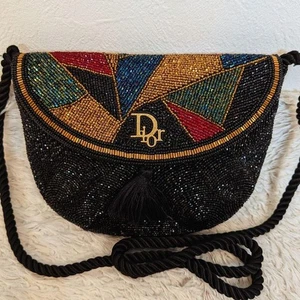 Christian Dior Beaded Flap Mini Shoulder Bag Pochette Vintage Made in Japan - Picture 1 of 12