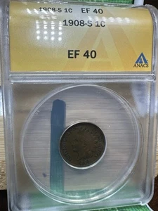 1908-S Indian Head Cent Penny, ANACS XF40 Super Nice Coin - Picture 1 of 7