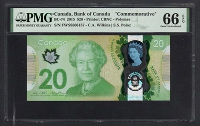 Canada 20 Dollars 2015 BC-74 "Commemorative" Uncirculated Grade 66 - Image 1 of 2