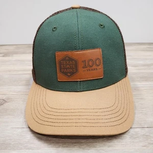 Texas State Parks Hat Cap Snap Back Green Trucker 100 Years Leather Patch Mens - Picture 1 of 8