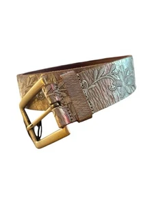 Cintura Linea Pelle Pelle Rivestita Metallizzata Argento Oro Rosa XL Fibbia Grande - Foto 1 di 8