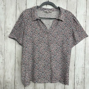 Loft Kurzarm Kragen zierlich Blumen Marienkäfer leichte seidige Bluse XL - Bild 1 von 9