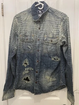 Camisa PRPS Para Hombre Denim Mediana Corte Occidental Envejecida Manga Larga Foto 1 de 4