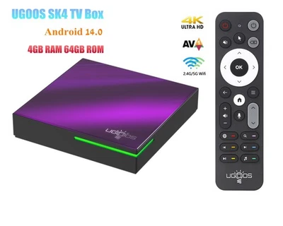 UGOOS SK4 TV Box Android 14 4GB 64GB WiFi 100M BT5.4 AV1 VP9 H.265 4K HDR Box - Image 1 of 4