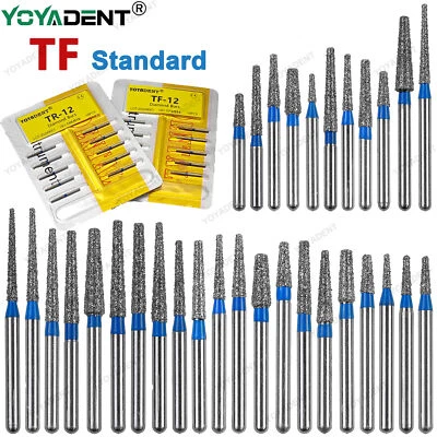 Fresas dentales de diamante FG diámetro 1,6 mm grano estándar cónico extremo plano TF para alta velocidad Foto 1 de 4