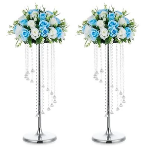 Nuptio 2 Pcs 27.6inch Tall Wedding Centerpieces Silver Vases Crystal Flower V... - Picture 1 of 7