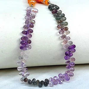 Natural Super Seven and Prasiolite Gems 6x4 to 7x4 mm Faceted Drop Beads 8.5" - Picture 1 of 9