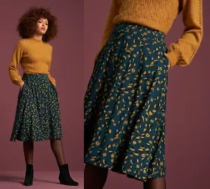King Louie Skirt Leaf Print Green Orange Curry Dragonfly Picallily 04178 - Picture 1 of 6