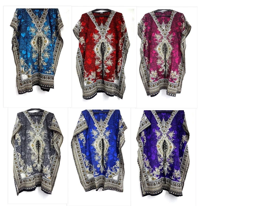 Vestido Caftán Largo Corto Suelto Informal Boho Mujeres Étnico Verano Playa Ropa de Salón Foto 1 de 1