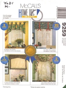 McCall's 9259 ~ Banded Tab Valance-3 Tier Valance-Classic Swag & Jabot+ One More - Picture 1 of 4