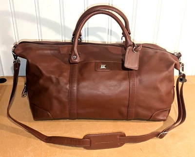 Excellent Cutter & Buck Large 19" Brown Leather Weekender Duffel Travel Bag - Image 1 of 4