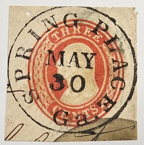 GEORGIA - SPRING PLACE - c. 1854 BEAUTIFULLY STRUCK CDS on U9 CUT SQUARE - WoW ! - Picture 1 of 1