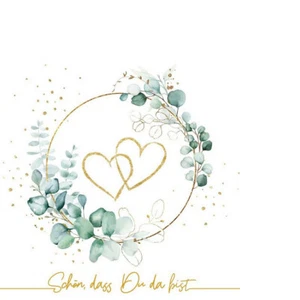 20 Cocktail Servietten klein Herzen Eukalyptus Tischdeko Hochzeit Heirat 25x25cm - Bild 1 von 1