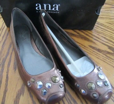 A.N.A Connie Bronze Rivets Faux Leather 6M Slip-On Ballerina Moc Shoe Nice!! New - Image 1 of 4