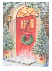 WREATH ON FRONT DOOR Paper Magic Glitter Christmas Greeting Card w Envelope MG78 - Picture 1 of 3