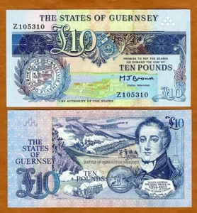 Guernsey, 10 libras, ND (1991-1995), P-54, UNC Z-REEMPLAZO  - Imagen 1 de 1
