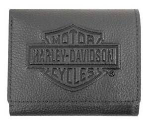 Harley-Davidson Men's Embossed B&S Logo Leather Tri-Fold Wallet XML3571-BLK
