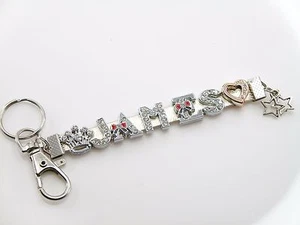 Personalized L Gold KEYCHAIN Custom Strap Rhinestone Letters - Picture 1 of 8
