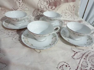 Sheffield Fine China Classic 501 Japan Pink Flowers 4 Cups & Saucers - Picture 1 of 4