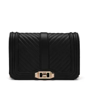 Rebecca Minkoff Chevron Quilted Leather SM Love Crossbody Hand Bag Black/Gold Ne - Picture 1 of 3