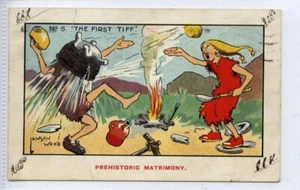 (KLj5093) Prehistoric Matrimony, No. 5, The First Tiff, Used 1915 - Picture 1 of 4
