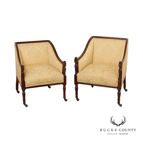 Antique 19th C. English Rosewood Pair of Club Arm Chairs Cover