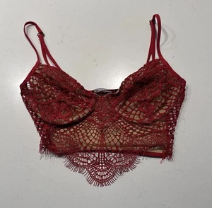 For Love & Lemons Skivvies Size XS Red Nude Underwire Bralette Bra Festival READ - Picture 1 of 8