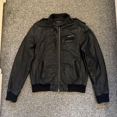 Superdry Leather Jacket Mens XL Black Fine Tailoring Biker Motorcycle Bomber - Image 1 of 4
