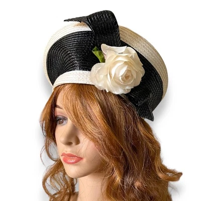 Jack Mc Connell Vintage Black and White Straw Church Hat 1980’s - Image 1 of 4