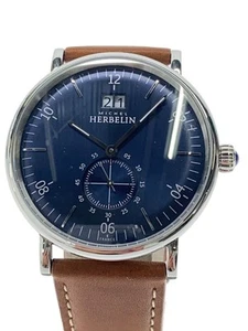 Michel Herbelin 18247 Quartz Analog Leather Watch Navy Camel Stylish Excellent - Picture 1 of 5