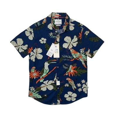 牛仔和花朵衬衫男式 S 小号修身府绸棉 Ricky Singh 夏威夷 — 第 1/4 张图片