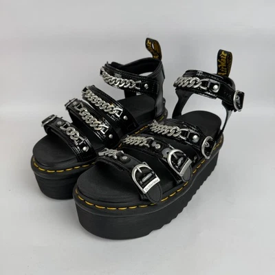 Sandalias de plataforma Dr Martens Blaire II de cadena cuádruple para mujer 7 charol negro nuevas sin etiquetas Foto 1 de 4