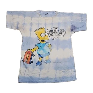Vintage 80s 1989 Bart Simpson Tee - "Who The Hell Are You?" T-Shirt Blue Tiedie - Picture 1 of 10
