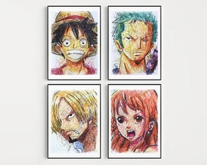 One Piece Ballpoint Pen Print Set, Straw Hat Pirates Art Poster - Picture 1 of 2