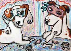 JACK RUSSELL TERRIER Original 9x12 Painting Oil Pastel KSams Masquerade Art - Picture 1 of 1