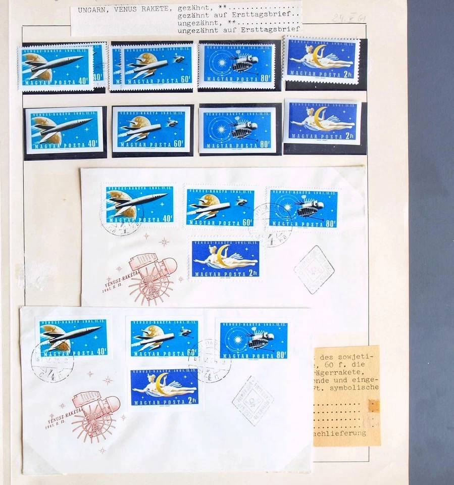 HUNGARY 1961 SPACE, Cpl MNH/** Perf + Imperf Set + Set on FDC LOOK ,Venus Rocket - Image 1 of 1