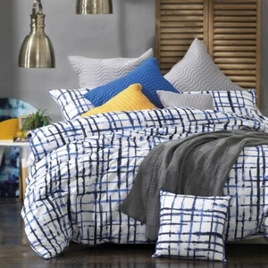 New Bianca Aldo Super King Size Quilt / Doona Cover Set Cotton Blue and White - Picture 1 of 2