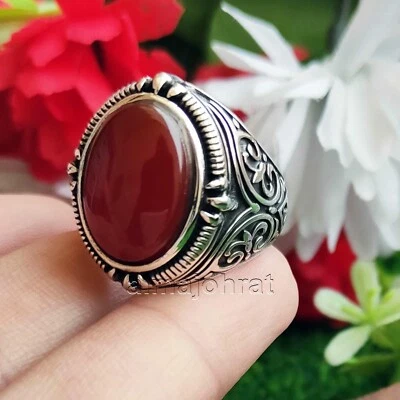 Natural Brown Agate Stone Ring 925 Silver - Yemeni Aqeeq - Image 1 of 4