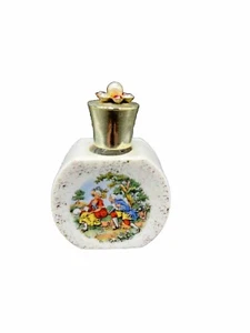 Vintage Cased Milk Glass Gold Spatter COURTiNG COUPLE Perfume Bottle - Picture 1 of 8
