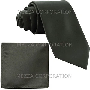 Neu Vesuvio Napoli Herren 2,5" dünne Krawatte & Taschentuch Set Party einfarbig dunkelgrau - Bild 1 von 3